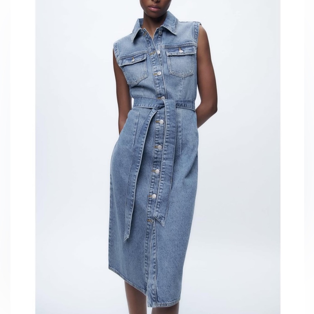 NWT Zara Denim Sleeveless Doro Dress Size Small!